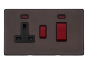 M Marcus Electrical Verona 45A Cooker Unit/13A Socket With Neon, Matt Bronze With Red Switch - VR9.162.BK