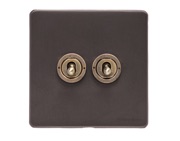 M Marcus Electrical Verona 20 AMP 2 Gang 2 Way Dolly Switch, Matt Bronze With Antique Brass Switch - VR9.2410.AB