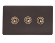 M Marcus Electrical Verona 20 AMP 3 Gang 2 Way Dolly Switch, Matt Bronze With Antique Brass Switch - VR9.2420.AB
