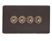 M Marcus Electrical Verona 20 AMP 4 Gang 2 Way Dolly Switch, Matt Bronze With Antique Brass Switch - VR9.2430.AB