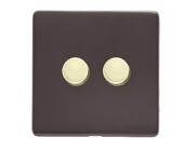 M Marcus Electrical Verona 2 Gang Trailing Edge Dimmer Switch, Matt Bronze With Polished Brass Switch - VR9.270.TED.PB