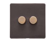 M Marcus Electrical Verona 2 Gang 2 Way Push On/Off Dimmer Switch, Matt Bronze With Antique Brass Switch - VR9.270.250.AB