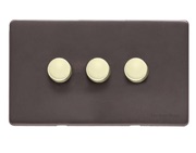 M Marcus Electrical Verona 3 Gang 2 Way Push On/Off Dimmer Switch, Matt Bronze With Polished Brass Switch - VR9.280.250.PB