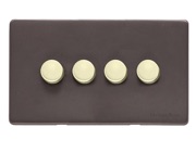 M Marcus Electrical Verona 4 Gang 2 Way Push On/Off Dimmer Switch, Matt Bronze With Polished Brass Switch - VR9.290.250.PB