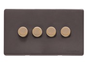 M Marcus Electrical Verona 4 Gang 2 Way Push On/Off Dimmer Switch, Matt Bronze With Antique Brass Switch - VR9.290.250.AB