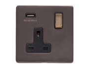 M Marcus Electrical Verona Single 13 AMP USB Switched Socket, Matt Bronze With Antique Brass Switch - VR9.745.ABK-USB