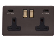 M Marcus Electrical Verona Double 13 AMP USB Switched Socket, Matt Bronze With Antique Brass Switch - VR9.755.ABK-USB