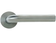 Zoo Hardware Vier Radius Lever On Round Rose, Satin Stainless Steel - VS050S (sold in pairs)  