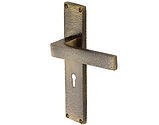 Heritage Brass Delta Hammered Door Handles On 200mm Backplate, Antique Brass - VTH3300-AT (sold in pairs)