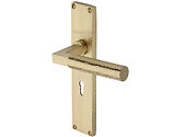 Heritage Brass Bauhaus Hammered Door Handles On 200mm Backplate, Satin Brass - VTH4300-SB (sold in pairs)