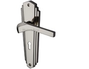 Heritage Brass Waldorf Art Deco Style Door Handles, Polished Nickel - WAL6500-PNF (sold in pairs)