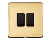 M Marcus Electrical Vintage 2 Gang 2 Way Switch, Polished Brass With Black Switch - X01.110.BK