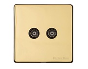 M Marcus Electrical Vintage 2 Gang TV/Coaxial Sockets (TV Coaxial OR TV/FM Diplexed), Polished Brass - X01.122.BK