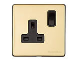 M Marcus Electrical Vintage Single 13 AMP Switched Socket, Polished Brass With Black Switch - X01.140.BK