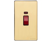 M Marcus Electrical Vintage 45 Amp Cooker Switch With Neon, Tall Plate, Polished Brass - X01.161.BK