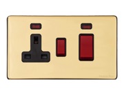 M Marcus Electrical Vintage 45A Cooker Unit/13A Socket With Neon, Polished Brass - X01.162.BK