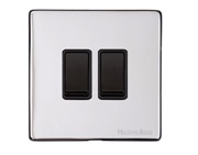 M Marcus Electrical Vintage 2 Gang 2 Way Switch, Polished Chrome With Black Switch - X02.110.BK