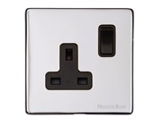 M Marcus Electrical Vintage Single 13 AMP Switched Socket, Polished Chrome With Black Switch - X02.140.BK
