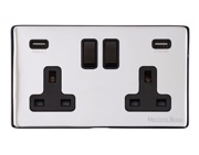 M Marcus Electrical Vintage Double 13 AMP USB Switched Socket, Polished Chrome With Black Switch - X02.750.BK-USB