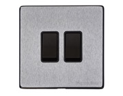 M Marcus Electrical Vintage 2 Gang 2 Way Switch, Satin Chrome With Black Switch - X03.110.BK