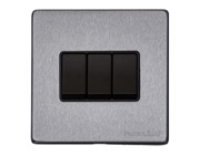 M Marcus Electrical Vintage 3 Gang 2 Way Switch, Satin Chrome With Black Switch - X03.120.BK