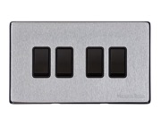 M Marcus Electrical Vintage 4 Gang 2 Way Switch, Satin Chrome With Black Switch - X03.130.BK