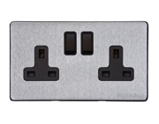 M Marcus Electrical Vintage Double 13 AMP Switched Socket, Satin Chrome With Black Switch - X03.150.BK