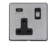 M Marcus Electrical Vintage Single 13 AMP USB Switched Socket, Satin Chrome With Black Switch - X03.740.BK-USB