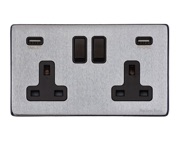 M Marcus Electrical Vintage Double 13 AMP USB Switched Socket, Satin Chrome With Black Switch - X03.750.BK-USB