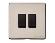 M Marcus Electrical Vintage 2 Gang 2 Way Switch, Satin Nickel With Black Switch - X05.110.BK