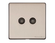 M Marcus Electrical Vintage 2 Gang TV/Coaxial Sockets (TV Coaxial OR TV/FM Diplexed), Satin Nickel - X05.122.BK
