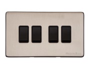 M Marcus Electrical Vintage 4 Gang 2 Way Switch, Satin Nickel With Black Switch - X05.130.BK
