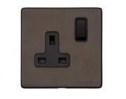 M Marcus Electrical Vintage Single 13 AMP Switched Socket, Matt Bronze With Black Switch - X09.140.BK