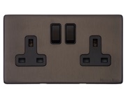 M Marcus Electrical Vintage Double 13 AMP Switched Socket, Matt Bronze With Black Switch - X09.150.BK