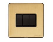 M Marcus Electrical Vintage 3 Gang 2 Way Switch, Satin Brass With Black Switch - X44.120.BK