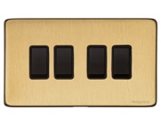 M Marcus Electrical Vintage 4 Gang 2 Way Switch, Satin Brass With Black Switch - X44.130.BK