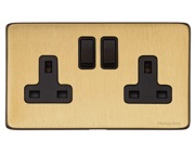 M Marcus Electrical Vintage Double 13 AMP Switched Socket, Satin Brass With Black Switch - X44.150.BK