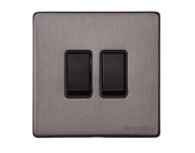 M Marcus Electrical Vintage 2 Gang 2 Way Switch, Satin Black Nickel With Black Switch - X66.110.BK