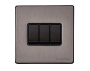 M Marcus Electrical Vintage 3 Gang 2 Way Switch, Satin Black Nickel With Black Switch - X66.120.BK