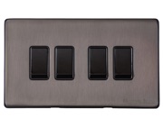 M Marcus Electrical Vintage 4 Gang 2 Way Switch, Satin Black Nickel With Black Switch - X66.130.BK