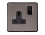 M Marcus Electrical Vintage Single 13 AMP Switched Socket, Satin Black Nickel With Black Switch - X66.140.BK