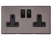 M Marcus Electrical Vintage Double 13 AMP Switched Socket, Satin Black Nickel With Black Switch - X66.150.BK