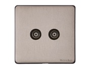 M Marcus Electrical Vintage 2 Gang TV/Coaxial Sockets (TV Coaxial OR TV/FM Diplexed), Aged Pewter - XAP.122.BK