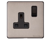 M Marcus Electrical Vintage Single 13 AMP Switched Socket, Aged Pewter With Black Switch - XAP.140.BK