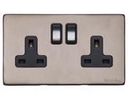 M Marcus Electrical Vintage Double 13 AMP Switched Socket, Aged Pewter With Black Switch - XAP.150.BK