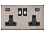 M Marcus Electrical Vintage Double 13 AMP USB Switched Socket, Aged Pewter With Black Switch - XAP.750.BK-USB