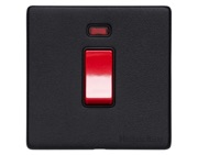 M Marcus Electrical Vintage 45 Amp Cooker Switch With Neon, Single Plate, Matt Black - XBK.163.BK