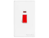 M Marcus Electrical Vintage 45 Amp Cooker Switch With Neon On Tall Plate, Gloss White With Red Switch - XGL.161.W