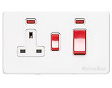 M Marcus Electrical Vintage 45A Cooker Unit/13A Socket With Neon, Gloss White With Red Switch - XGL.162.W