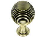 Prima Queen Anne Reeded Solid Cupboard Knobs Without Rose (32mm Or 38mm), Antique Brass - XL2039AB
